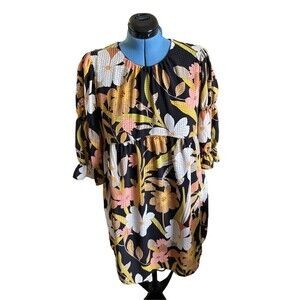 Who What Wear Women’s Brown Floral Babydoll Retro Boho 2.0 Dress Sz Large